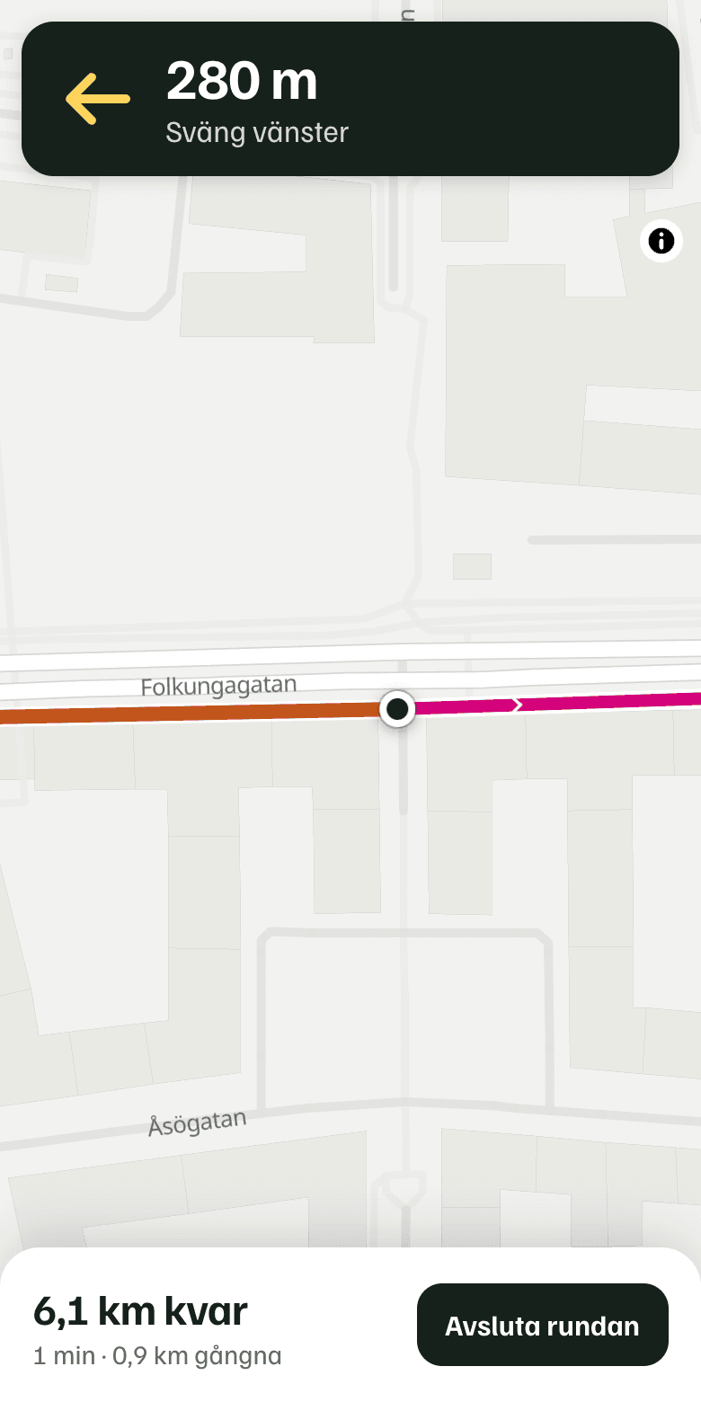 Vägvisning under promenaden, med avstånd till nästa sväng